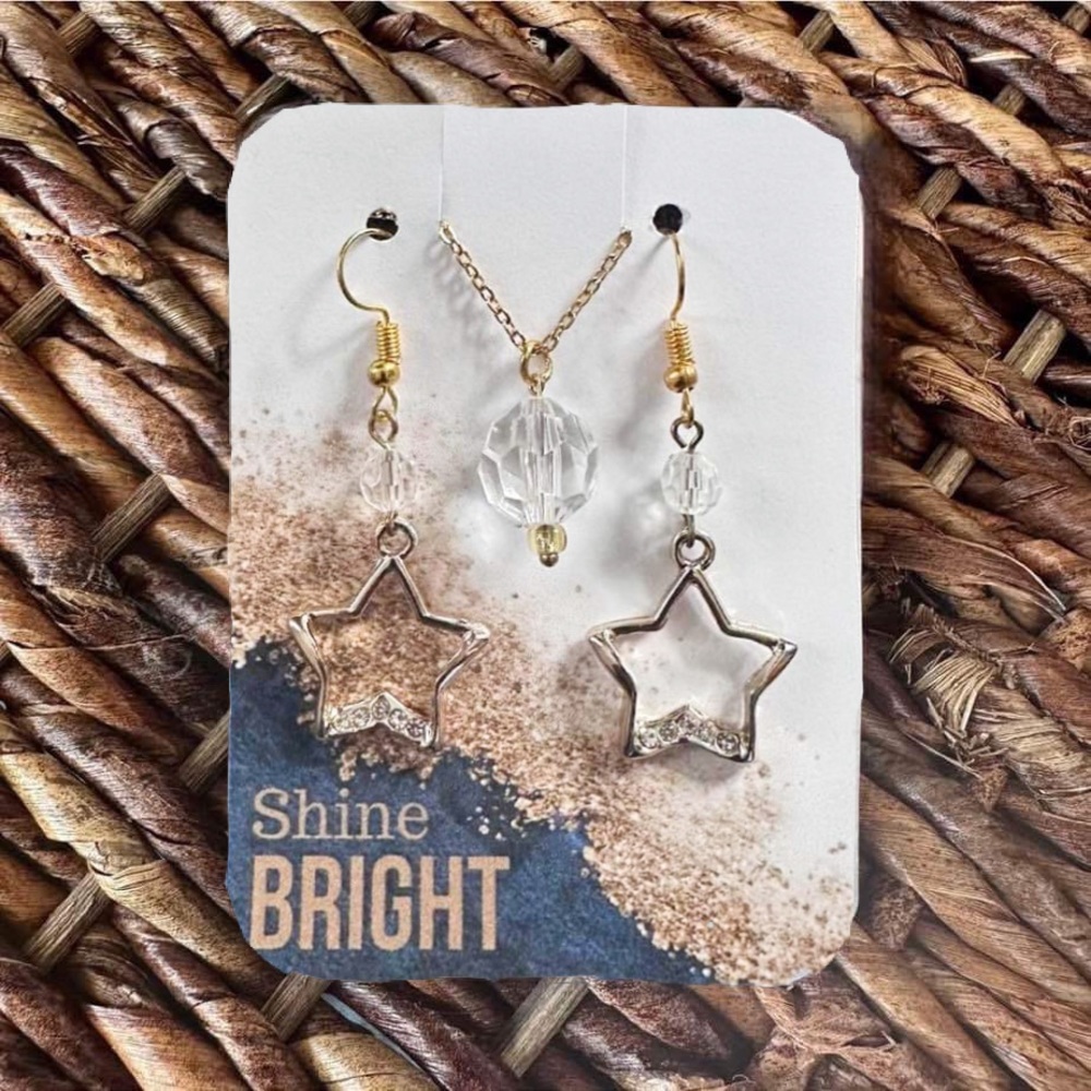 "Shine Bright!" New Handmade Gold-Tone Star Necklace & Earring Set